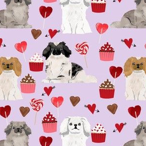 pekingese valentines day cupcakes love hearts dog breed fabric purple