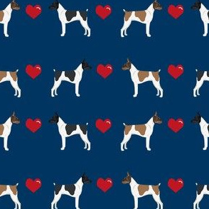 Rat Terrier love hearts dog breed fabric navy