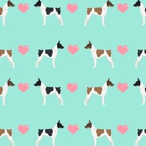 Rat Terrier love hearts dog breed fabric mint