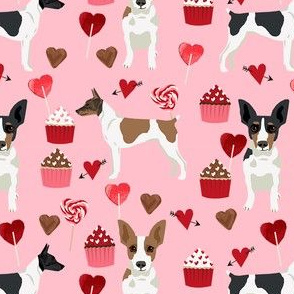 Rat Terrier valentines day cupcakes hearts love dog breed fabric pink