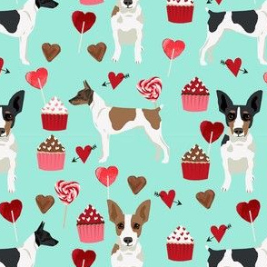 Rat Terrier valentines day cupcakes hearts love dog breed fabric mint