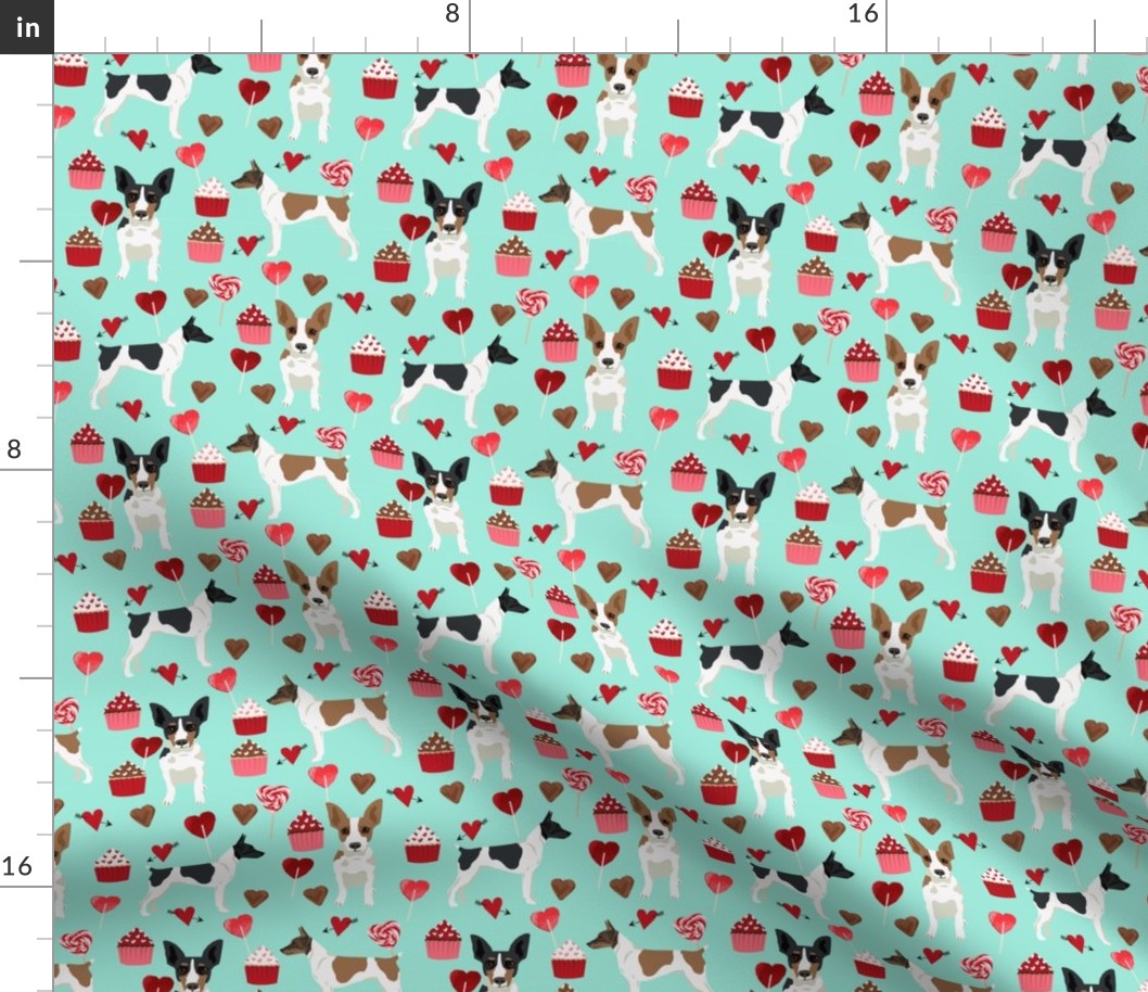 Rat Terrier valentines day cupcakes hearts love dog breed fabric mint