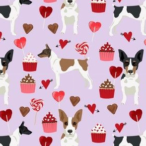 Rat Terrier valentines day cupcakes hearts love dog breed fabric purple