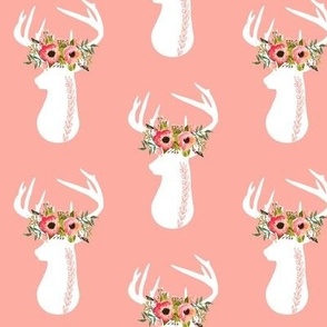 Deer w/ Floral Antlers (peach) - Coral Flowers Baby Girl Nursery Bedding GingerLous