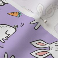 Bunnies Rabbits & Carrots On Violet Purple