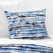 Watercolor waves - stripes in blue and black