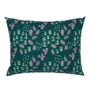 Teal poppy and flower winter garden modern abstract botanical designs pink mint