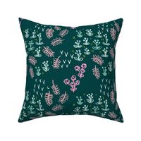 Teal poppy and flower winter garden modern abstract botanical designs pink mint