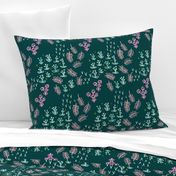 Teal poppy and flower winter garden modern abstract botanical designs pink mint