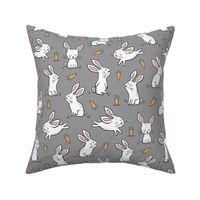 Bunnies Rabbits & Carrots On Dark Grey