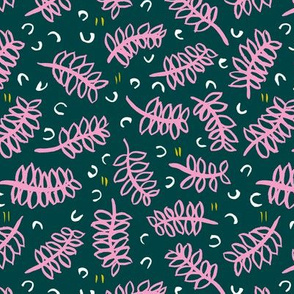Teal tropical leaves winter garden modern abstract botanical designs pink mint