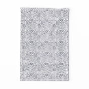 Indian Woodblock in Silver on White | Rustic silver floral, hand block printed pattern in gray and white, botanical print, silver gray block print design.