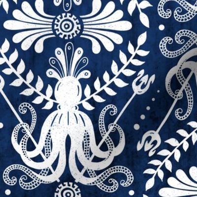 Mythos - Nautical Octopus Damask Blue Large Scale