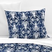 Mythos - Nautical Octopus Damask Blue Large Scale