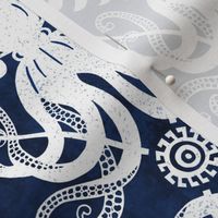 Mythos - Nautical Octopus Damask Blue Large Scale