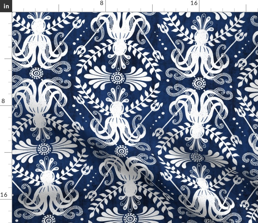 Mythos - Nautical Octopus Damask Blue Large Scale