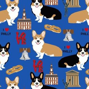Corgi in Philadelphia fabric - tri corgi cute pet dog philly design
