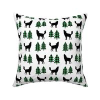 Wolf and Pine Trees (kelly green / black plaid)