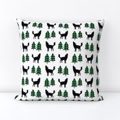 Wolf and Pine Trees (kelly green / black plaid)