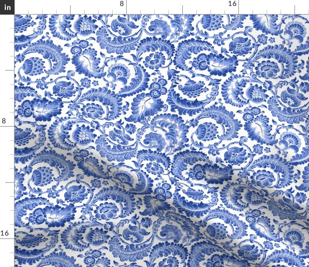 Almack's Blocked Floral ~ Willow Ware Blue and White 