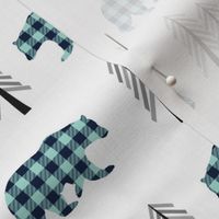 Woodland Bears & Trees – Navy + Mint Plaid Bear Buffalo Plaid Check Forest Baby Boy Nursery Bedding