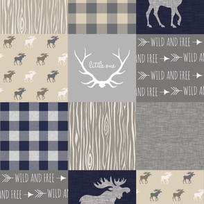 Moose Little One Quilt - Navy, tan and grey
