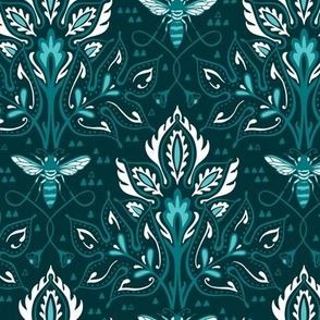 Bee Damask - smaller teal
