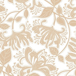honeysuckle floral stipple_wheat tan on natural