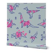 Origami dinosaurs with pink spots