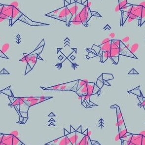 Origami dinosaurs with pink spots