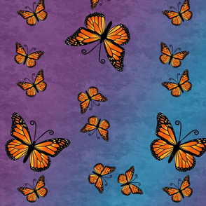 Monarch Butterflies, Color on Purple and Blue Color Granite