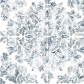 Jungle Damask Rustic Navy on White // small