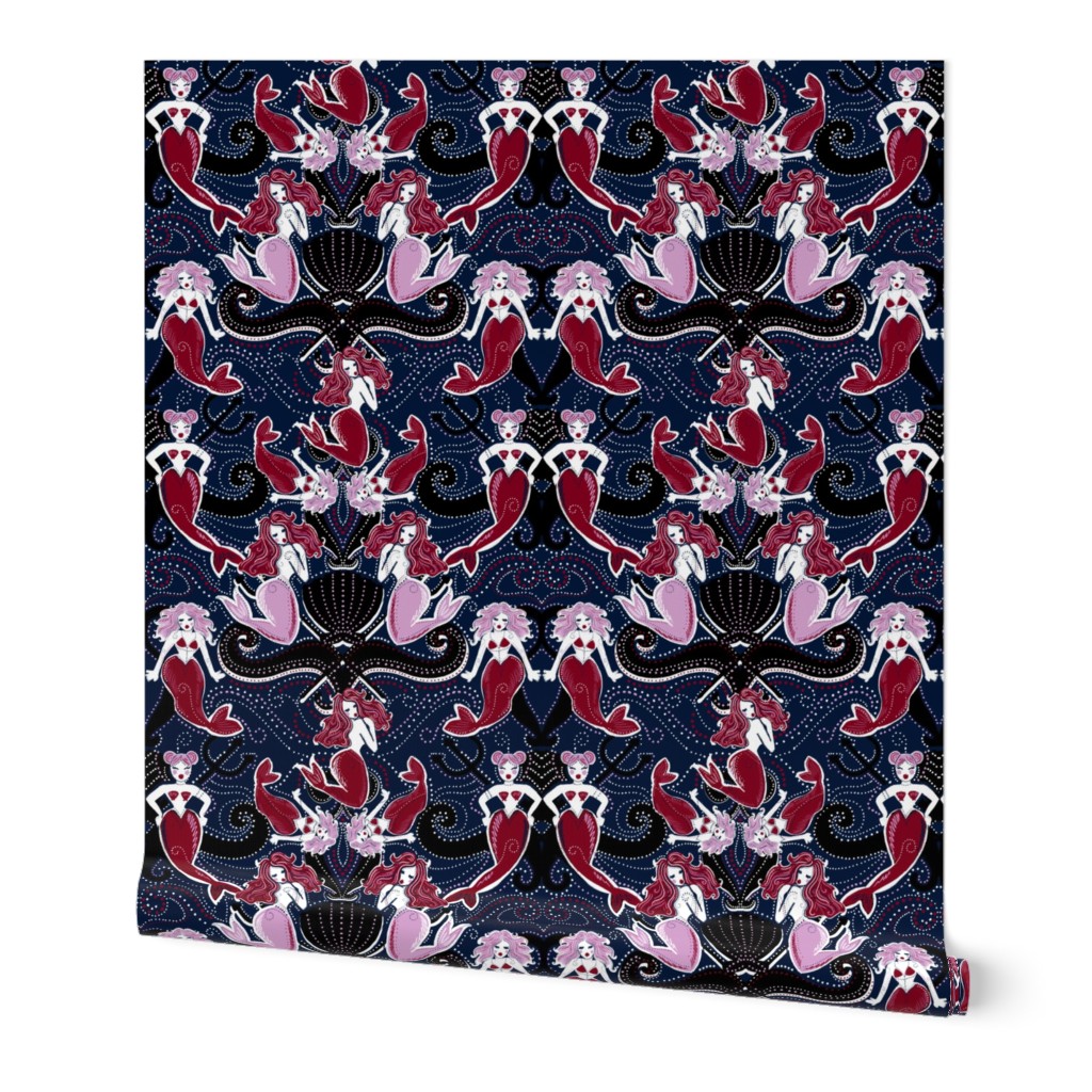 Mermaid grotto damask orchid and navy