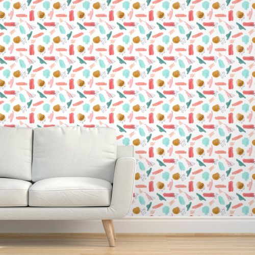 Colorful fabrics digitally printed by Spoonflower - Coral Mint Gold  abstract print girls prints fun fresh