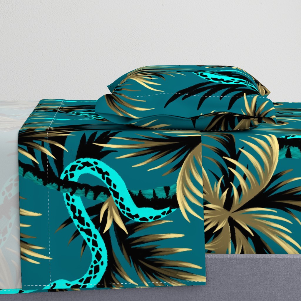 Snake Palms - Dark Teal/Mustard - Large Scale - AndreaAlice