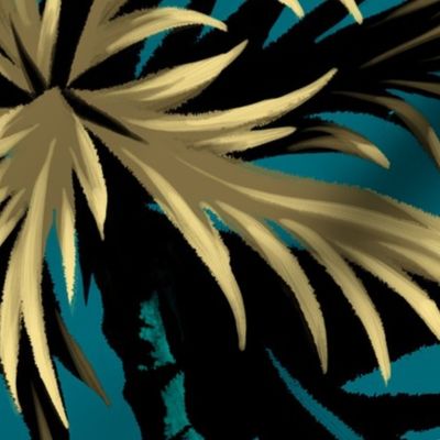 Snake Palms - Dark Teal/Mustard - Large Scale - AndreaAlice
