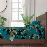 Snake Palms - Dark Teal/Mustard - Large Scale - AndreaAlice