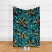 Snake Palms - Dark Teal/Mustard - Large Scale - AndreaAlice