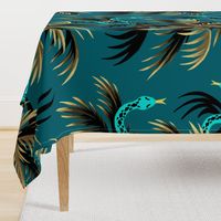 Snake Palms - Dark Teal/Mustard - Large Scale - AndreaAlice