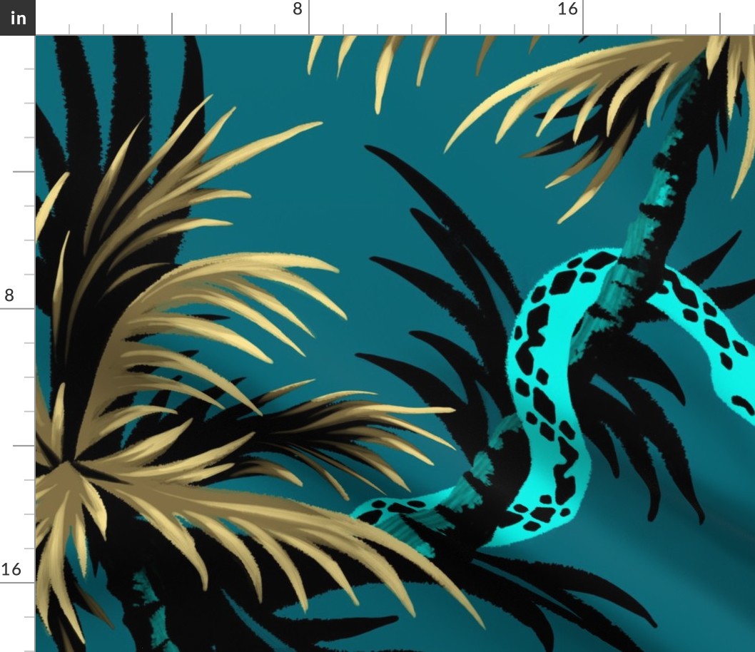 Snake Palms - Dark Teal/Mustard - Large Scale - AndreaAlice