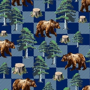 Navy Blue Buffalo Check, Brown Bear Pine Tree Wilderness, Cozy Cabin Lumberjack Gingham Plaid, Cabin Cozy Wild Bears, Grizzly Wild Brown Bear Animal Pattern, Wilderness Lumberjack Gingham Plaid Buffalo Check, Nature Vibes Forest Charm Bear Theme  
