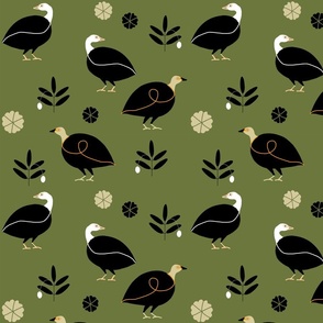 (M) Farmhouse ducks on olive green 