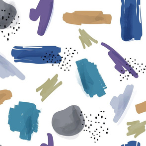 Abstract Paint Print Boys Blue Purple Mustard Grey || Larger