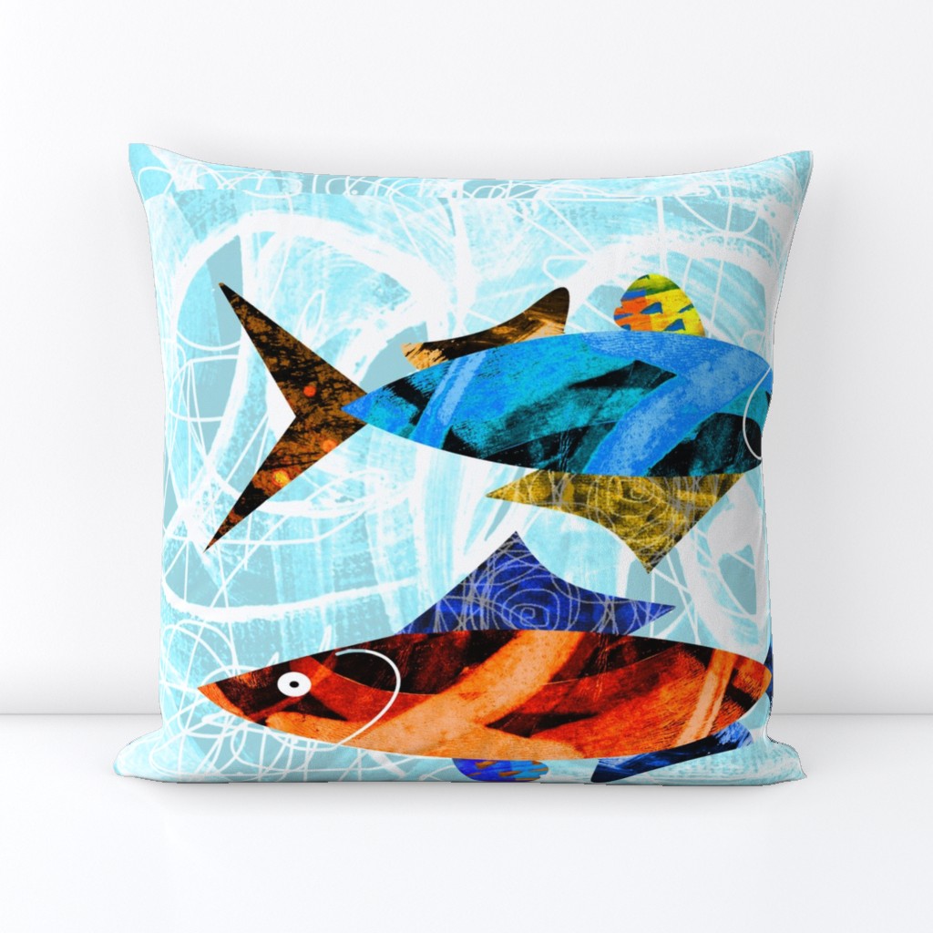 tea towel two fish ocean waves beach 