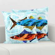 tea towel two fish ocean waves beach 