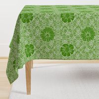 12" Hand painted Green Lace Exotic Floral on Ikat Batik