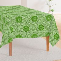 12" Hand painted Green Lace Exotic Floral on Ikat Batik