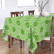 12" Hand painted Green Lace Exotic Floral on Ikat Batik