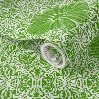 12" Hand painted Green Lace Exotic Floral on Ikat Batik