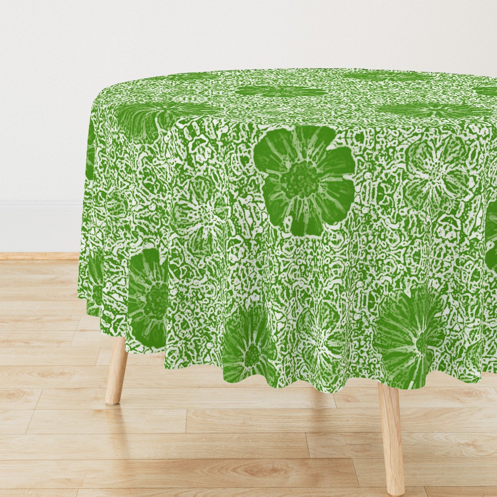 24" LARGE Hand painted Green Lace Exotic Floral on Ikat Batik